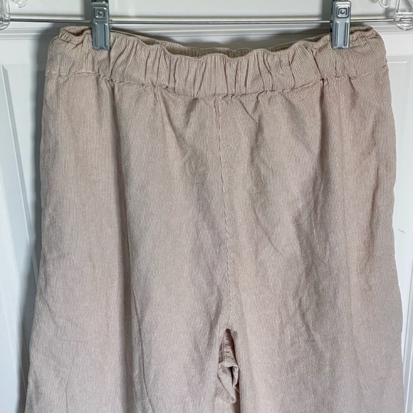 Oak + Fort Tan Pinstriped Drawstring Elastic Waist Wide Leg Pants 35881 - Picture 8 of 14